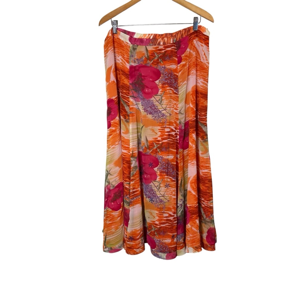 Women’s Coldwater Creek Coral Pink and Lavender A-Line Midi Skirt sz 2X